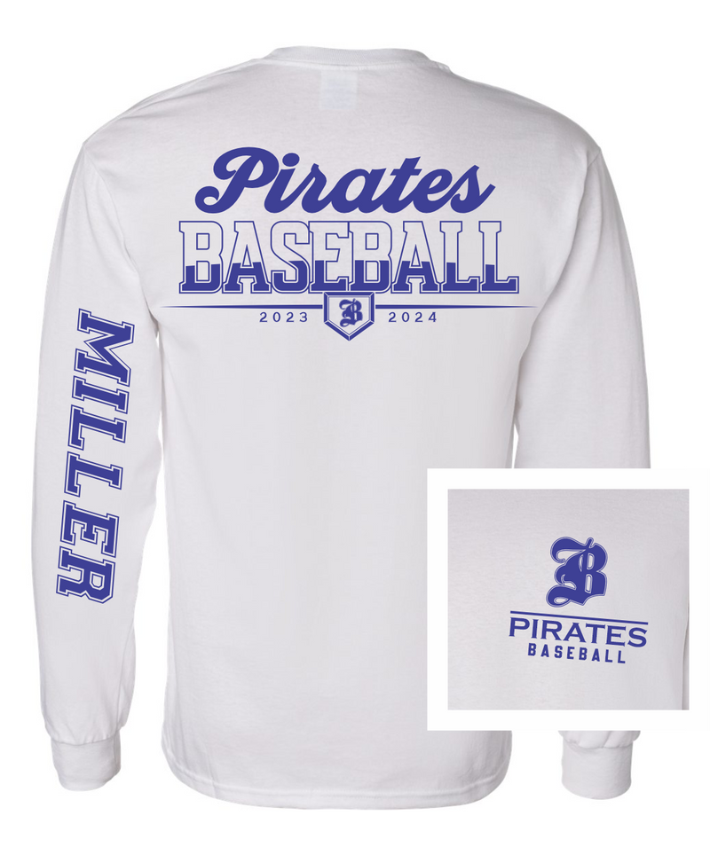Pirate Baseball Fan Tee Long Sleeve • White