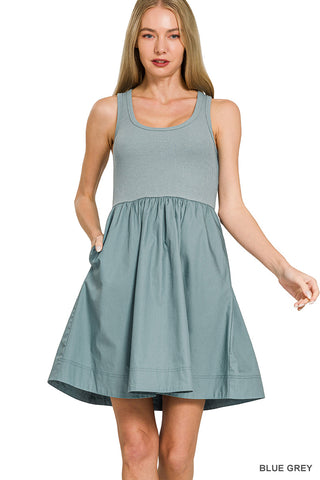 Presley Mini Pocket Dress • Blue Grey