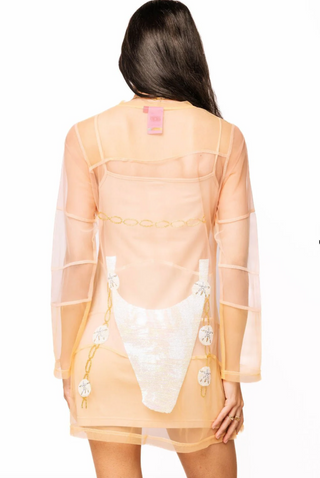 QOS Beige Sand Dollar Bikini Sheer Coverup