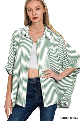 Rayon Striped Short Sleeve Button Up Shirt
