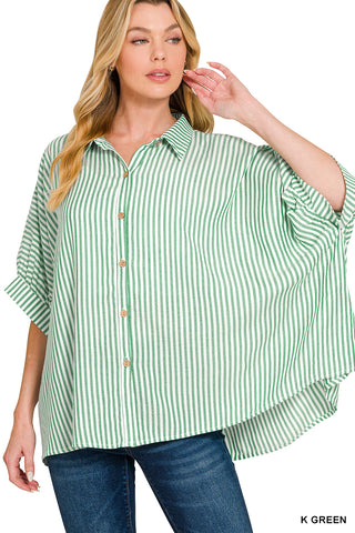 Giselle Striped Button Up Top • Kelly Green