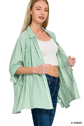 Giselle Striped Button Up Top • Kelly Green