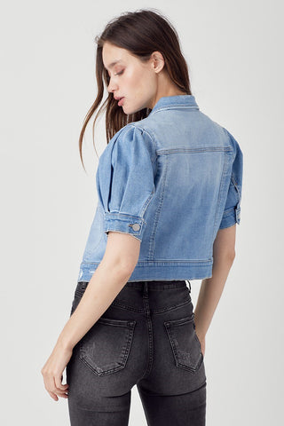 Rowan Shirring Short Sleeve Crop Jacket • Light Wash