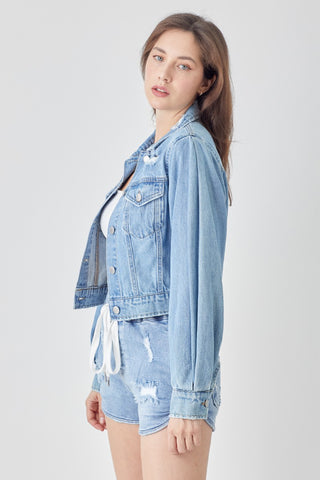 Reese Shirring Sleeve Crop Jacket • Medium Wash