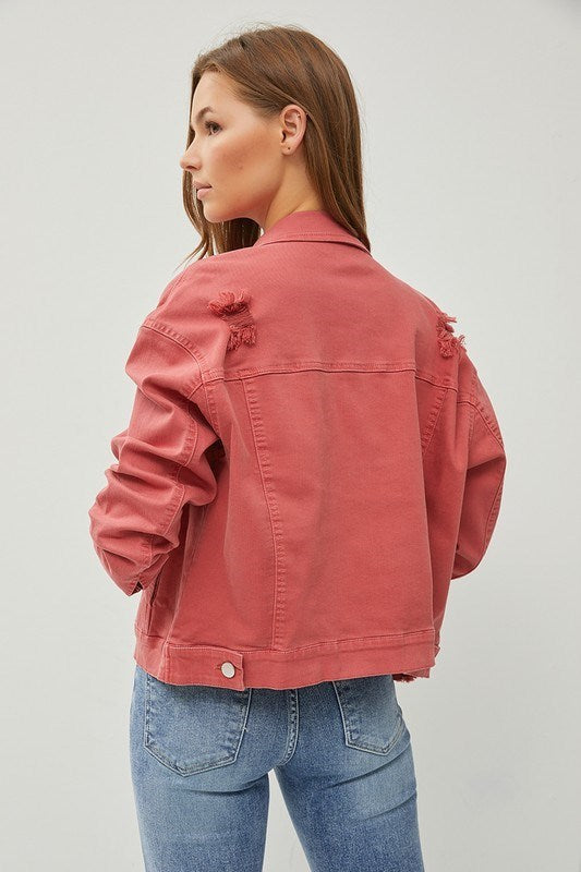 Kisha Oversized Distressed Jacket • Brick