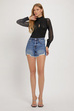 Nadia High Rise Distressed Shorts • Dark