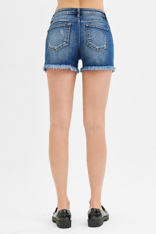 Ruby Low Rise Frayed Hem Shorts • Dark