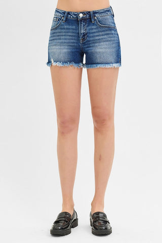 Ruby Low Rise Frayed Hem Shorts • Dark