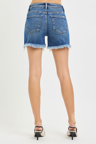 Phoebe Mid Rise Frayed Shorts • Dark