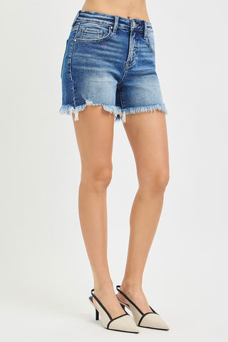 Phoebe Mid Rise Frayed Shorts • Dark