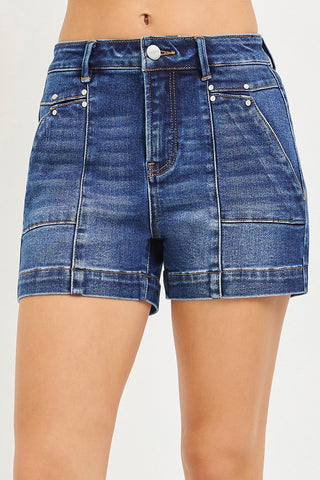 Raelynn High Rise Stud Detail Shorts • Dark Wash