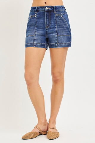 Raelynn High Rise Stud Detail Shorts • Dark Wash