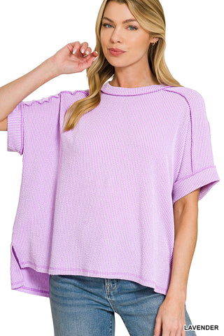 Gemma Ribbed Cuff Raw Edge Top • Lavender