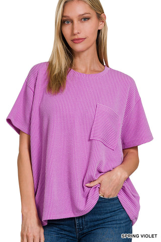 Luna Ribbed Short Sleeve Pocket Top • Spring Violet