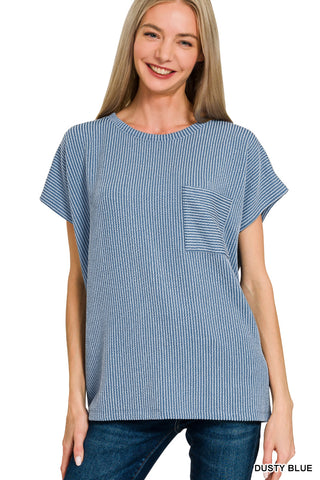 Beth Striped Oversize Top • Dusty Blue