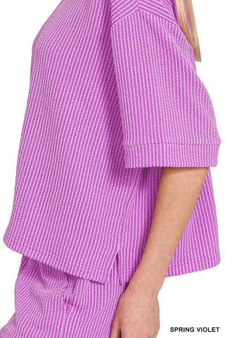 Harlow Ribbed Short Sleeve Short Set • Spring Violet