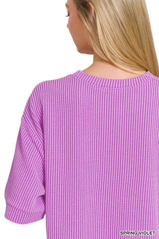 Harlow Ribbed Short Sleeve Short Set • Spring Violet