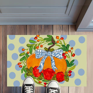 Blossom Pumpkin with Blue Ribbon Rug Floormat