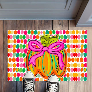 Happy Dot Pink Ribbon Pumpkin Rug Floormat