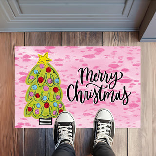 Pink Whimsical Christmas Tree Rug Floormat