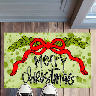 Merry Christmas Red Ribbon Rug Floormat