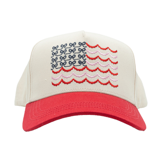 American Flag Bows Trucker Hat • Cream