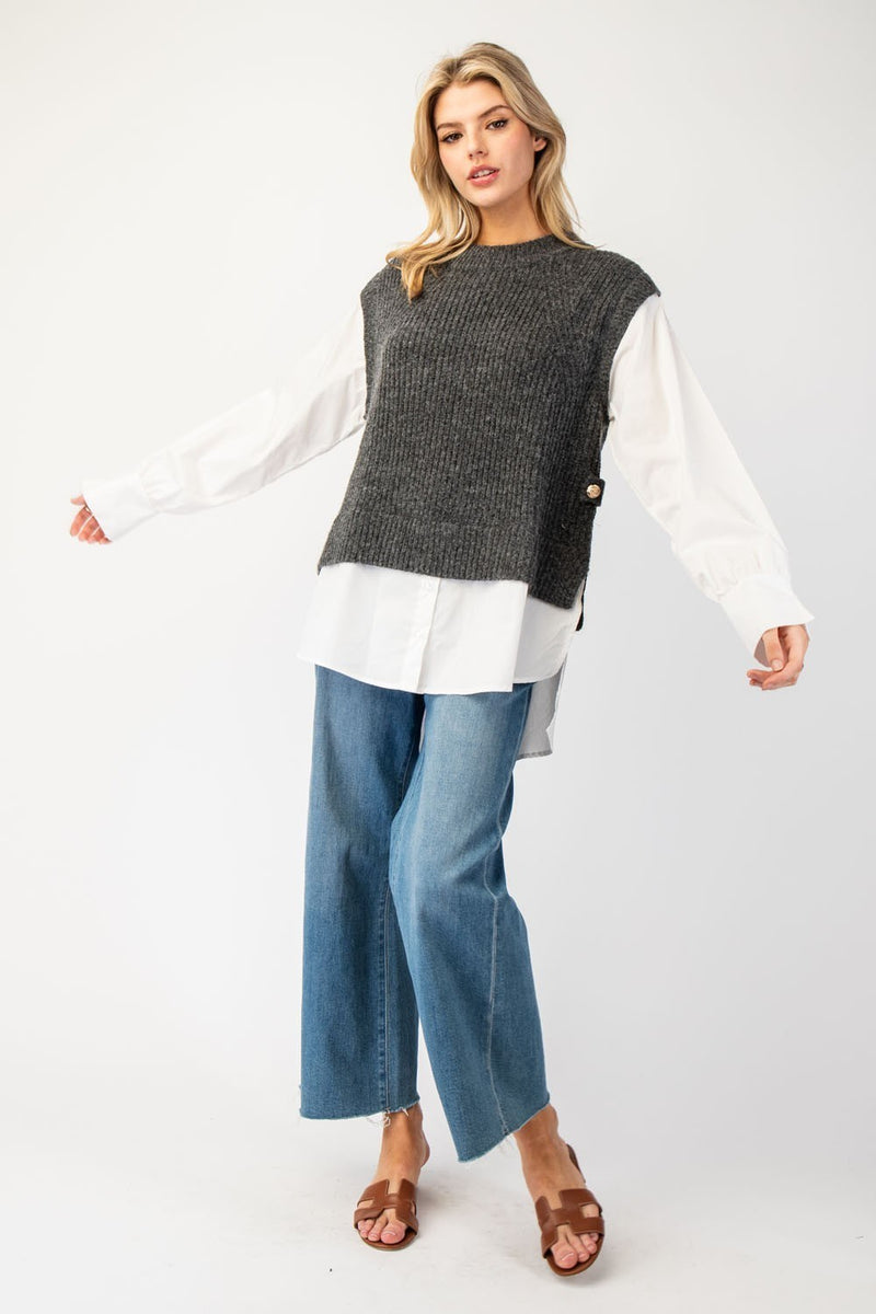 Business Brunch Sweater Vest Top • Charcoal