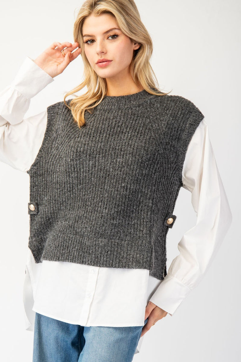 Business Brunch Sweater Vest Top • Charcoal