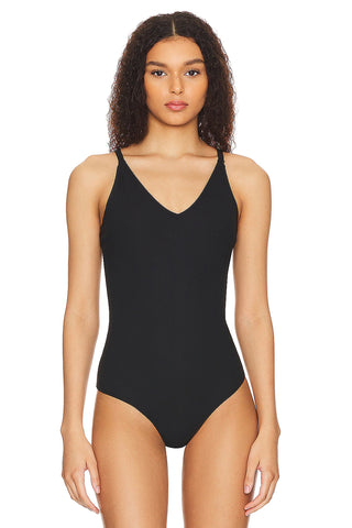 Suit Yourself Ribbed V-Neck Tank Bodysuit • Classic Black