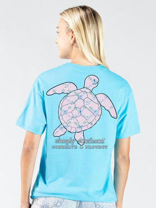 Adult Floral Bow Sea Turtle Tee • Lagoon Blue