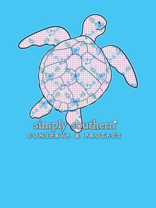 Adult Floral Bow Sea Turtle Tee • Lagoon Blue