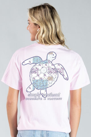Adult Patchwork Sea Turtle Tee • Peony Pink
