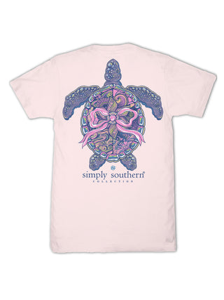 Adult Sea Turtle Mandala Bow Tee • Rosy Pink