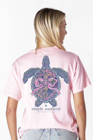 Adult Sea Turtle Mandala Bow Tee • Rosy Pink