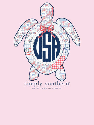 USA Patchwork Turtle Tee • Peony