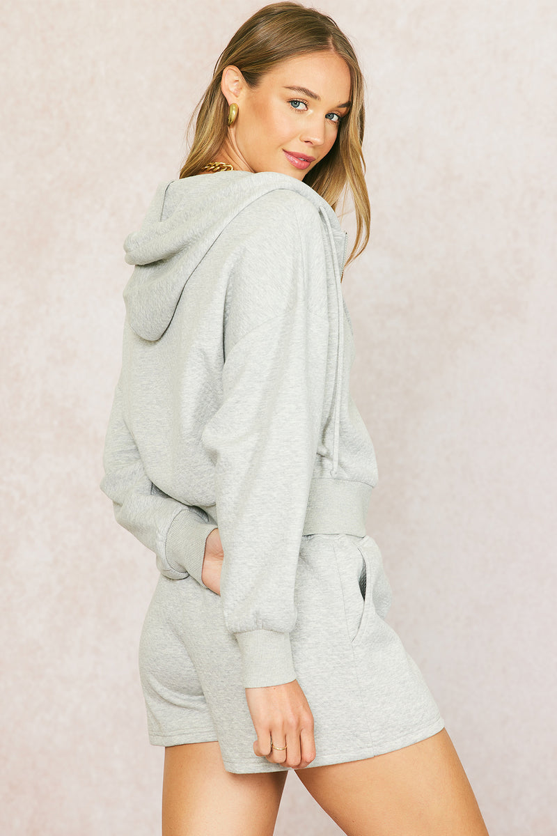 Quilted Hoodie and Shorts Set • Heather Grey