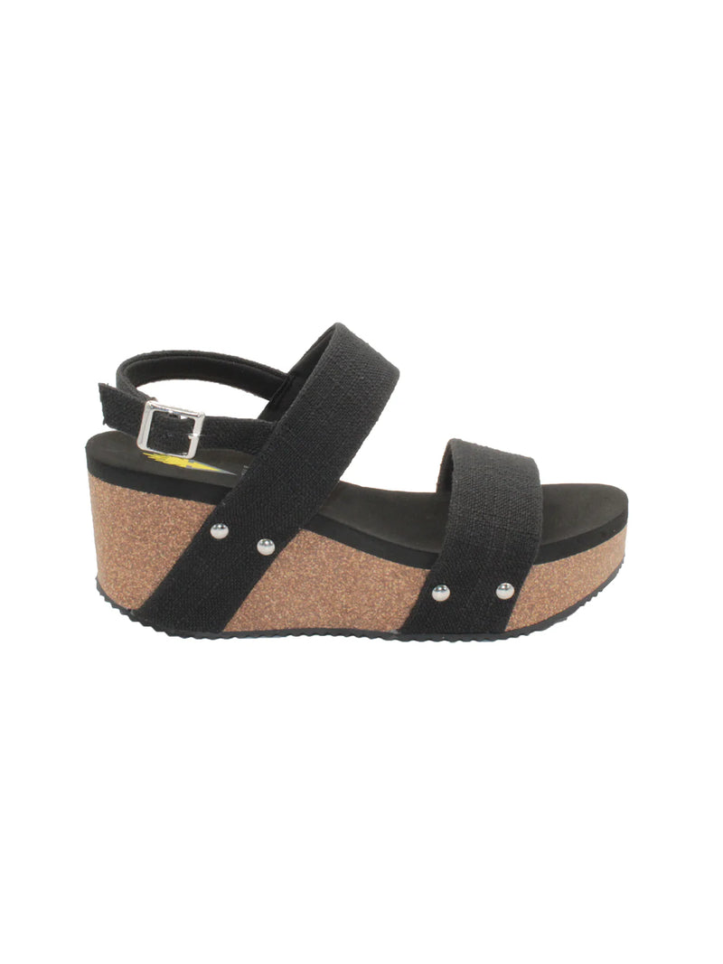Summerlove Linen Strap Wedge Sandal • Black Linen