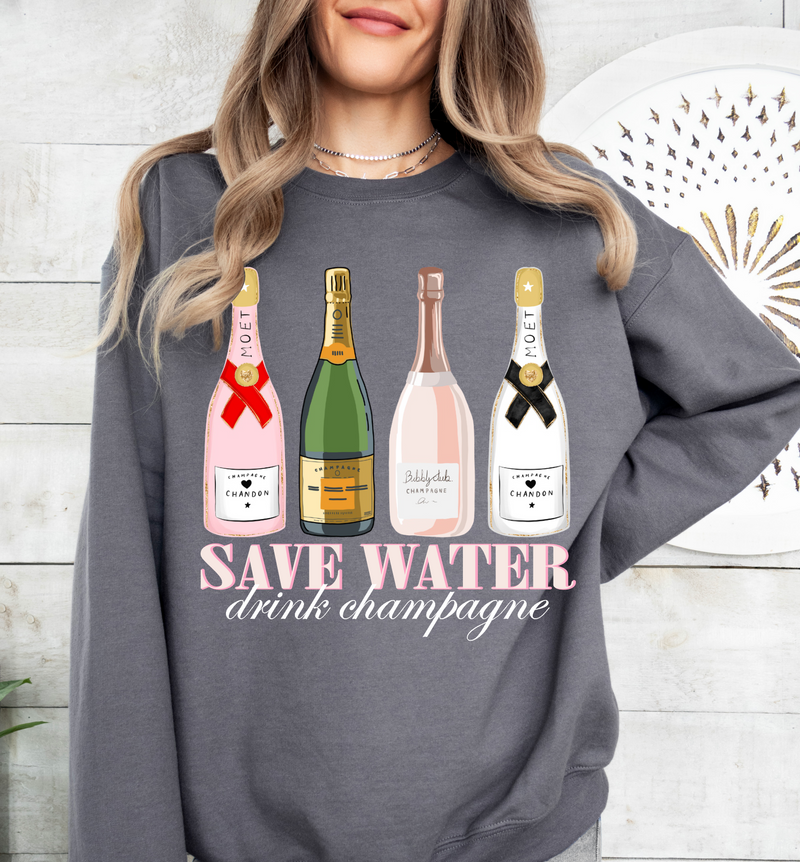 Save Water Drink Champagne Sweatshirt • Charcoal