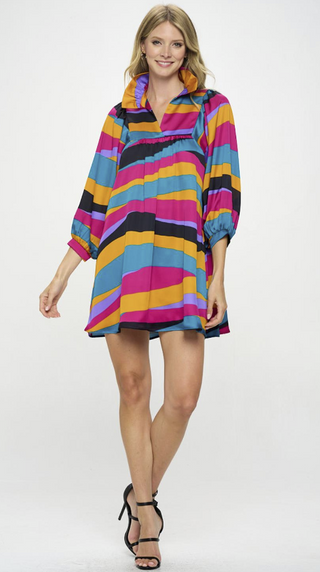 Savannah Ruffle Collar V Neck Dress • Havana Nights M