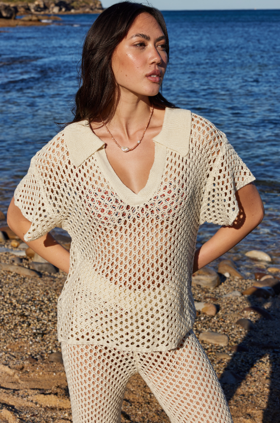 Balmy Crochet Knit Top • Cream