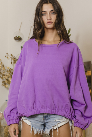 Elastic Banded Bottom Oversized Top • Purple