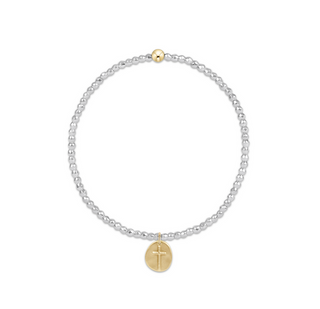 Bright Silver Faceted Hematite 2mm Bead Bracelet - Inspire Small Gold Charm