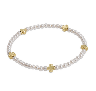 Signature Cross Small Pearl Pattern 3mm Bead Bracelet • Gold