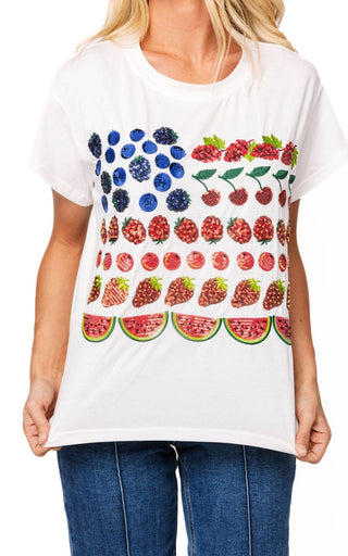 QOS White Fruit USA Flag Tee