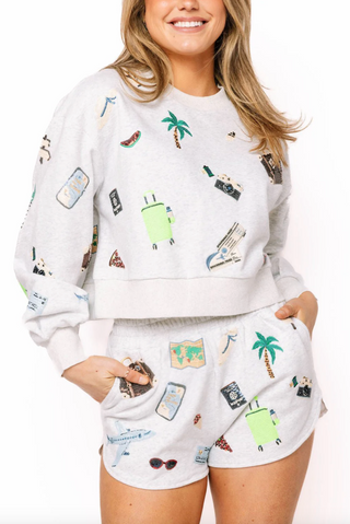 QOS Grey Multi Travel Icon Sweatshirt