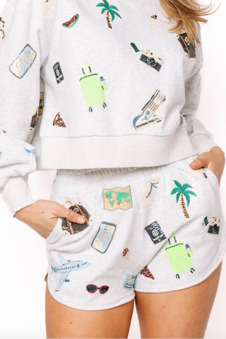 QOS Grey Multi Travel Icon Shorts