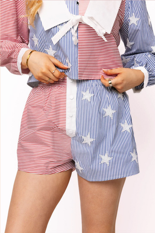 Red, White & Blue Colorblock Stripe Star Shorts