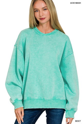 Rue Acid Wash Oversized Pullover • Mint
