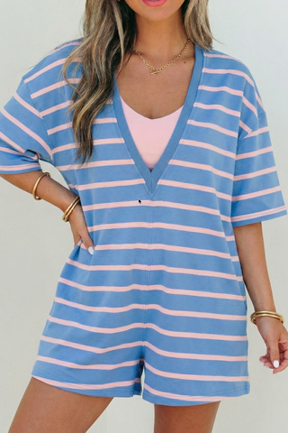 Sienna Striped Relaxed Fit Romper • Sky Blue