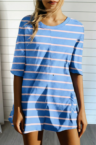 Sienna Striped Relaxed Fit Romper • Sky Blue